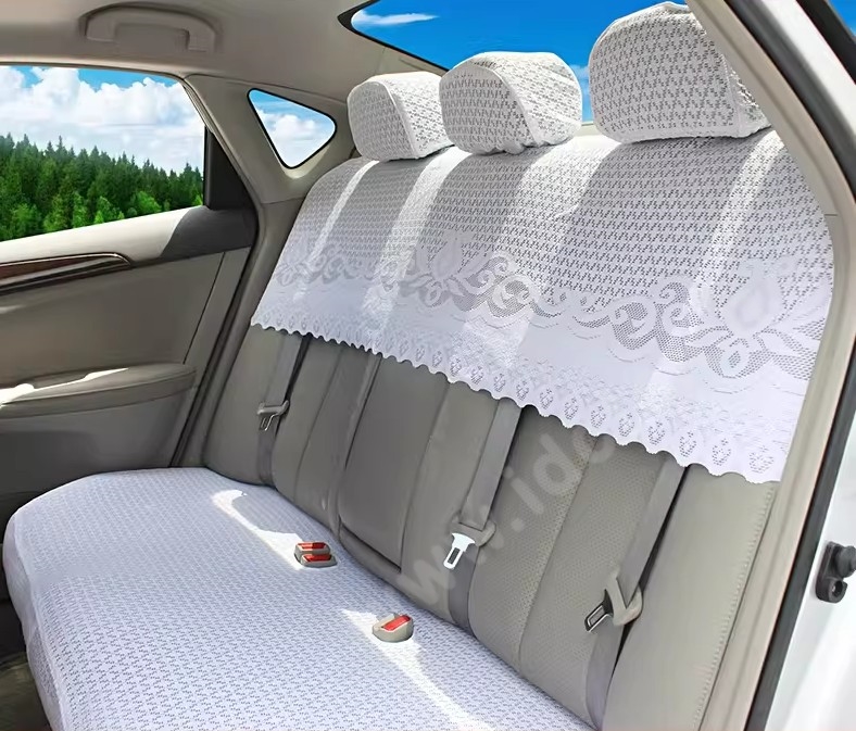 Luxury Tailored Girly Bud Silk Auto Seat Cushion Safest Lace Lycra Half Surround Automobile Car Seat Cover Sets - White