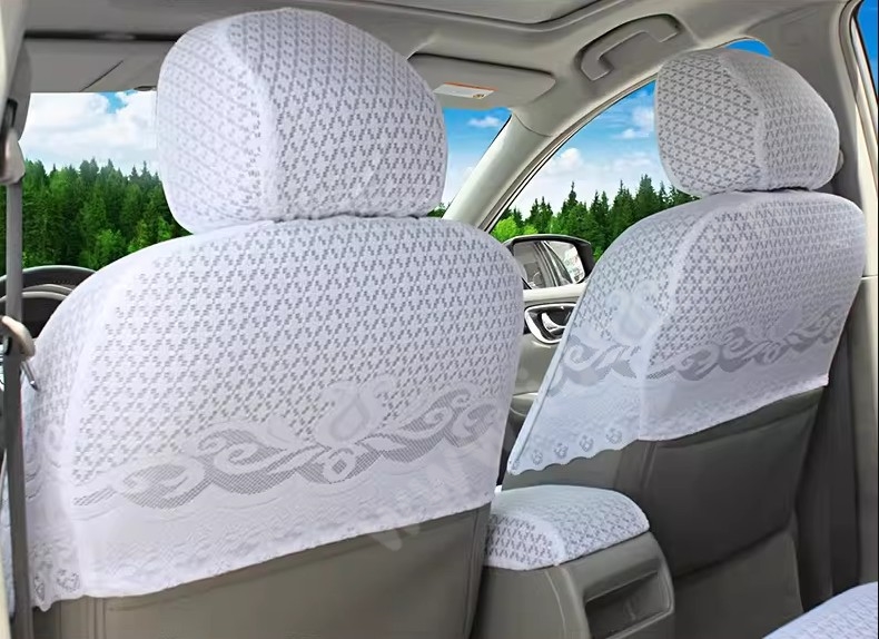 Luxury Tailored Girly Bud Silk Auto Seat Cushion Safest Lace Lycra Half Surround Automobile Car Seat Cover Sets - White