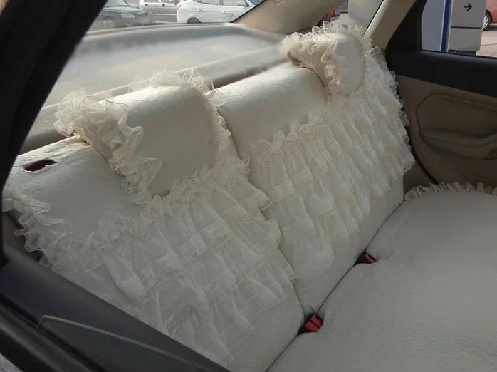 Luxury Tailored Girly Bud Silk Automotive Floral Girls Lace Cotton Custom Automobile Car Seat Cover Sets - Beige