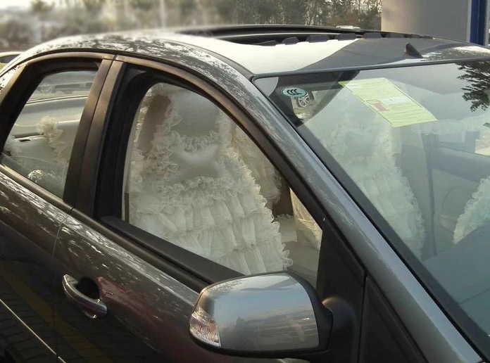 Luxury Tailored Girly Bud Silk Automotive Floral Girls Lace Cotton Custom Automobile Car Seat Cover Sets - Beige