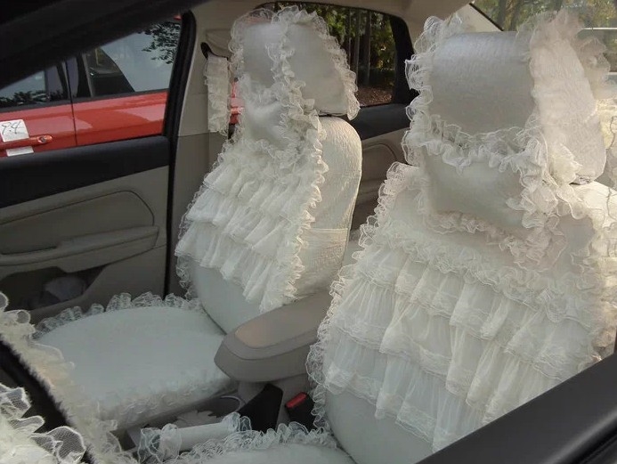 Luxury Tailored Girly Bud Silk Automotive Floral Girls Lace Cotton Custom Automobile Car Seat Cover Sets - Beige