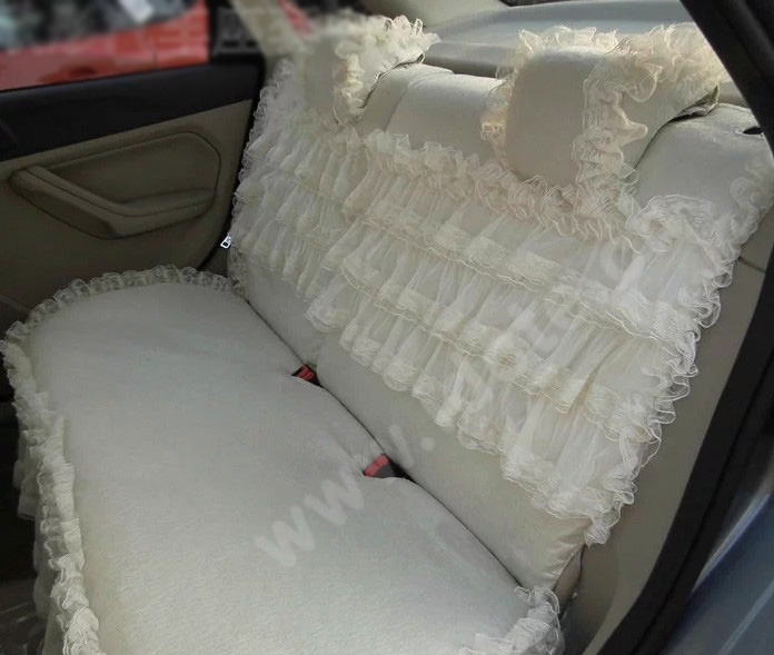 Luxury Tailored Girly Bud Silk Automotive Floral Girls Lace Cotton Custom Automobile Car Seat Cover Sets - Beige