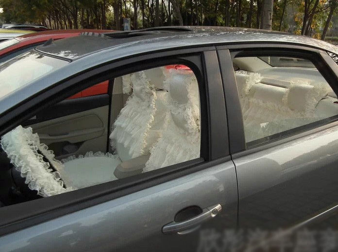 Luxury Tailored Girly Bud Silk Automotive Floral Girls Lace Cotton Custom Automobile Car Seat Cover Sets - Beige