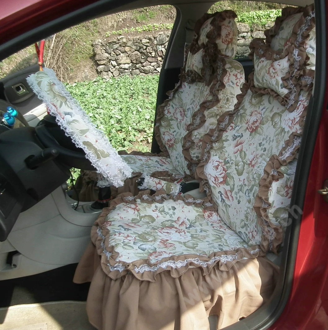 Luxury Tailored Girly Bud Silk Automotive Floral Girls Lace Cotton Custom Automobile Car Seat Cover Sets - Countryside Floral