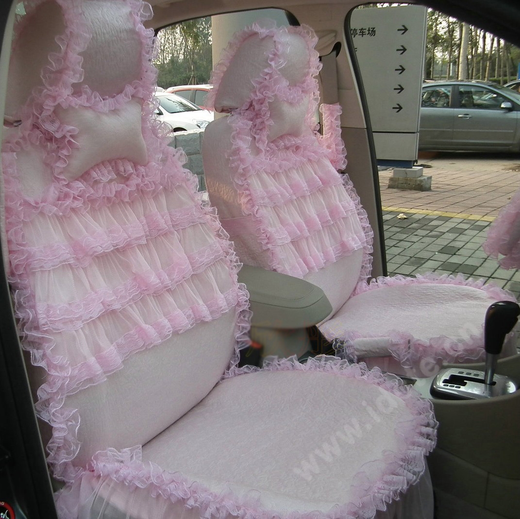 Luxury Tailored Girly Bud Silk Automotive Floral Girls Lace Cotton Custom Automobile Car Seat Cover Sets - Pink