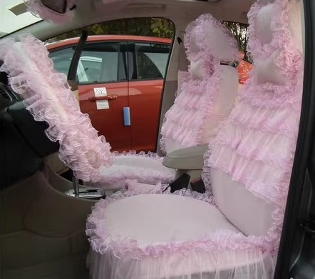 Luxury Tailored Girly Bud Silk Automotive Floral Girls Lace Cotton Custom Automobile Car Seat Cover Sets - Pink