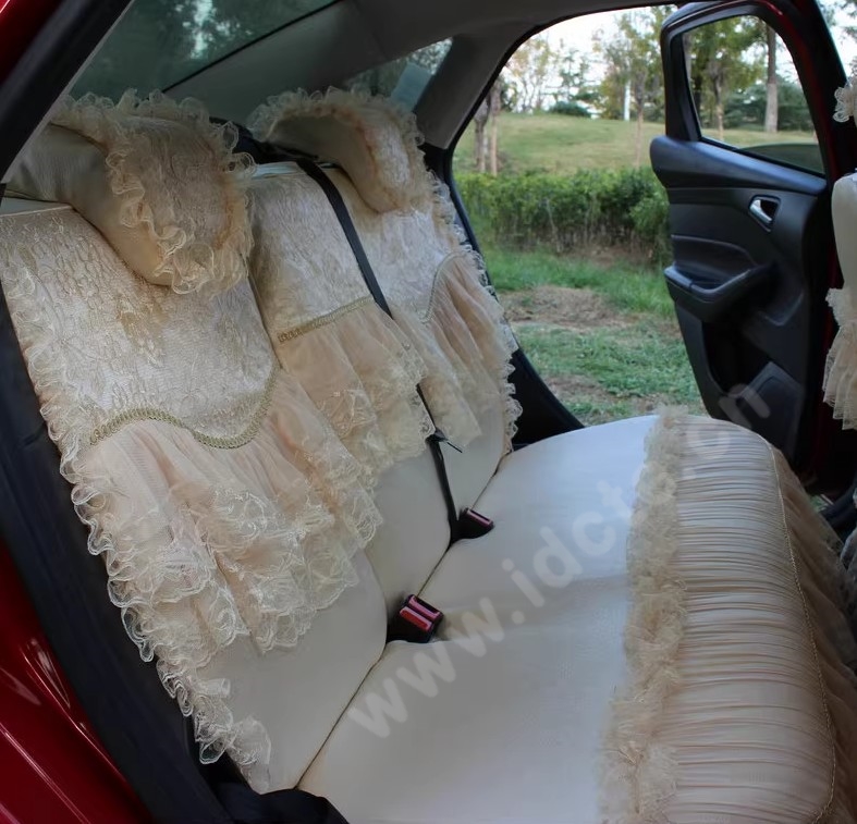 Pretty Tailored Girly Bud Silk Seat Cushion Floral Safest Lace Embroidery Custom Automobile Car Seat Cover Sets - Apricot Yellow