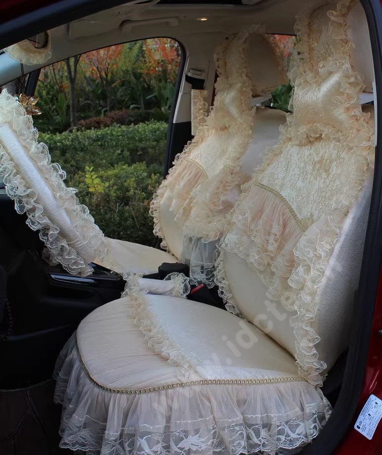 Pretty Tailored Girly Bud Silk Seat Cushion Floral Safest Lace Embroidery Custom Automobile Car Seat Cover Sets - Apricot Yellow