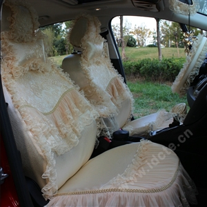 Pretty Tailored Girly Bud Silk Seat Cushion Floral Safest Lace Embroidery Custom Automobile Car Seat Cover Sets - Apricot Yellow