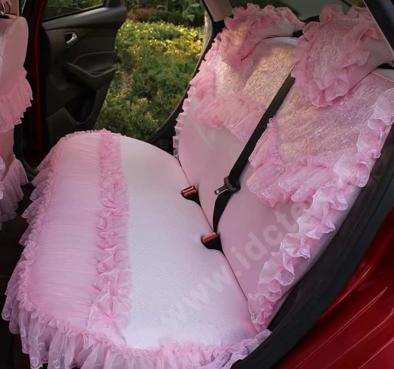 Pretty Tailored Girly Bud Silk Seat Cushion Floral Safest Lace Embroidery Custom Automobile Car Seat Cover Sets - Pink
