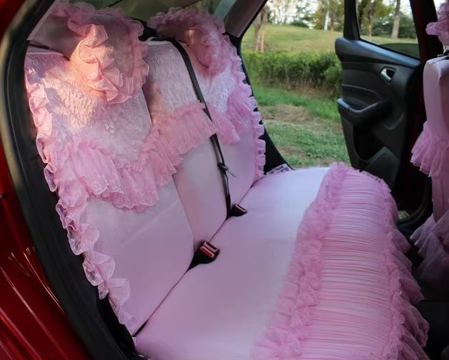 Pretty Tailored Girly Bud Silk Seat Cushion Floral Safest Lace Embroidery Custom Automobile Car Seat Cover Sets - Pink
