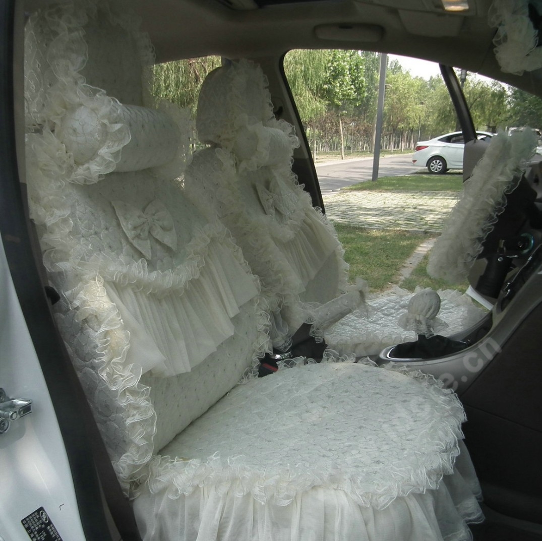 Tailored Girly Bud Silk Personalized Floral Girls Lace Cotton Custom Automobile Car Seat Cover Sets - Beige Bowknot