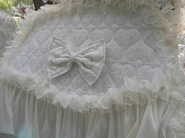 Tailored Girly Bud Silk Personalized Floral Girls Lace Cotton Custom Automobile Car Seat Cover Sets - Beige Bowknot