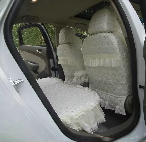 Tailored Girly Bud Silk Personalized Floral Girls Lace Cotton Custom Automobile Car Seat Cover Sets - Beige Bowknot