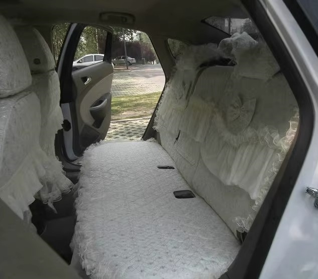 Tailored Girly Bud Silk Personalized Floral Girls Lace Cotton Custom Automobile Car Seat Cover Sets - Beige Bowknot