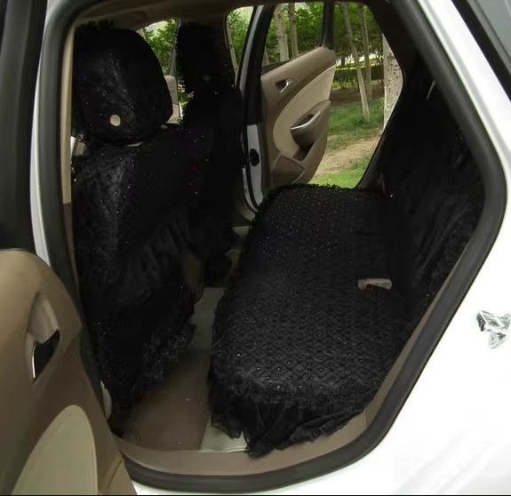 Tailored Girly Bud Silk Personalized Floral Girls Lace Cotton Custom Automobile Car Seat Cover Sets - Black Bowknot