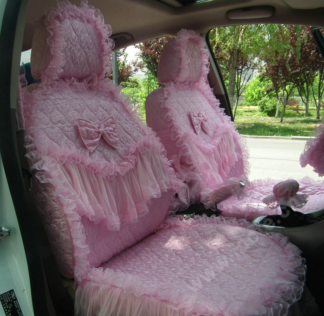Tailored Girly Bud Silk Personalized Floral Girls Lace Cotton Custom Automobile Car Seat Cover Sets - Pink Bowknot