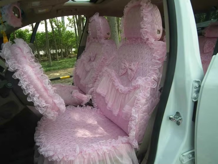 Tailored Girly Bud Silk Personalized Floral Girls Lace Cotton Custom Automobile Car Seat Cover Sets - Pink Bowknot