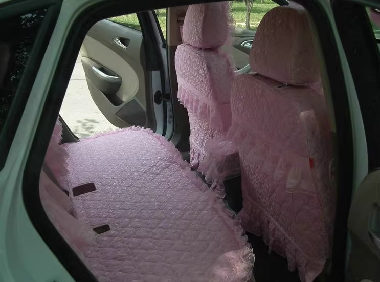Tailored Girly Bud Silk Personalized Floral Girls Lace Cotton Custom Automobile Car Seat Cover Sets - Pink Bowknot