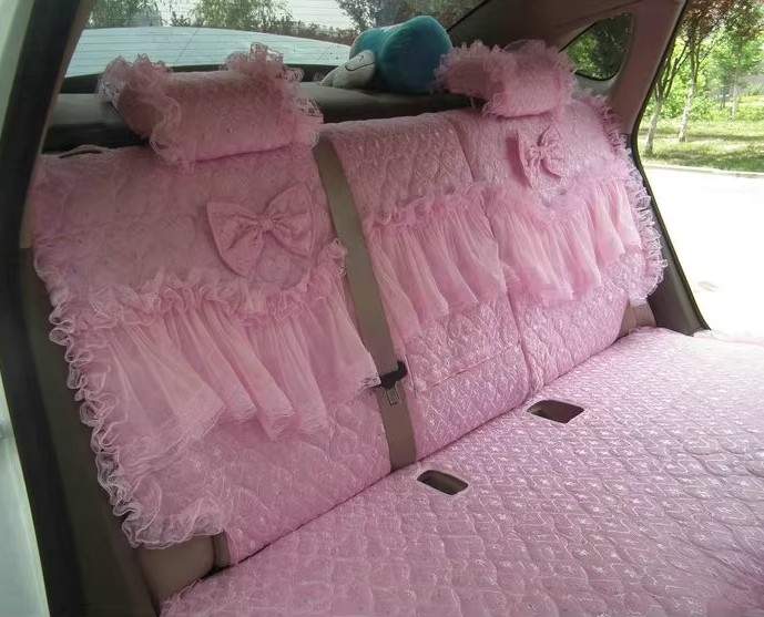 Tailored Girly Bud Silk Personalized Floral Girls Lace Cotton Custom Automobile Car Seat Cover Sets - Pink Bowknot