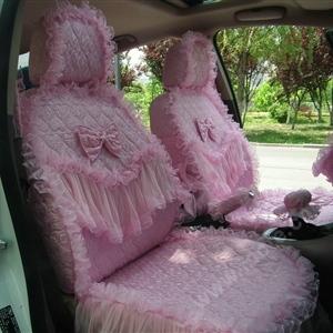Tailored Girly Bud Silk Personalized Floral Girls Lace Cotton Custom Automobile Car Seat Cover Sets - Pink Bowknot