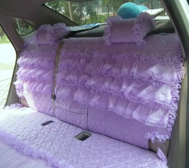 Tailored Girly Bud Silk Personalized Floral Girls Lace Cotton Custom Automobile Car Seat Cover Sets - Purple