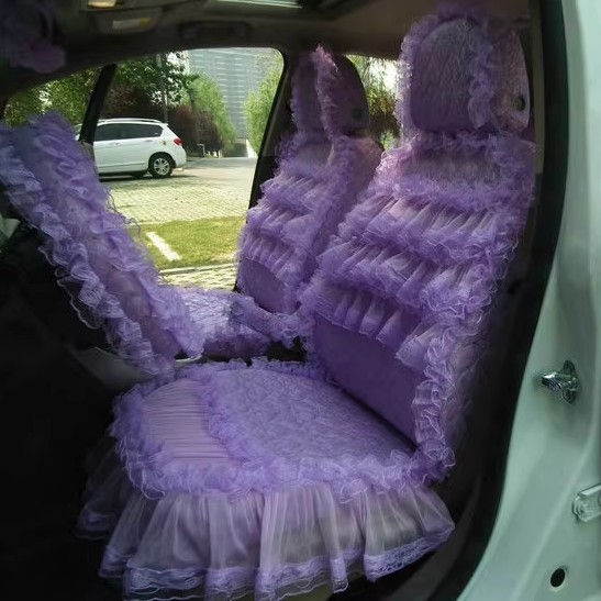 Tailored Girly Bud Silk Personalized Floral Girls Lace Cotton Custom Automobile Car Seat Cover Sets - Purple