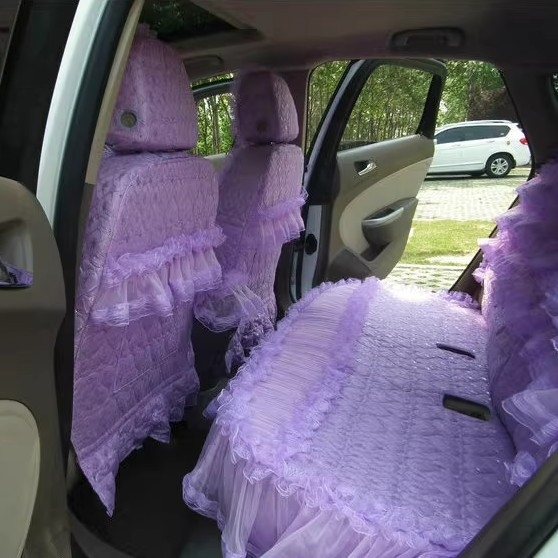 Tailored Girly Bud Silk Personalized Floral Girls Lace Cotton Custom Automobile Car Seat Cover Sets - Purple