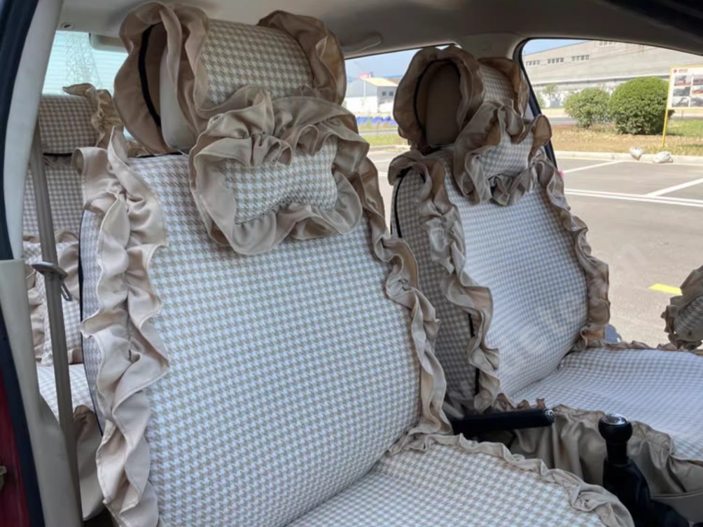 Tailored Jacquard Girly Bud Silk Seat Cushion Floral Safest Lace Countryside Custom Automobile Car Seat Cover Sets - Beige