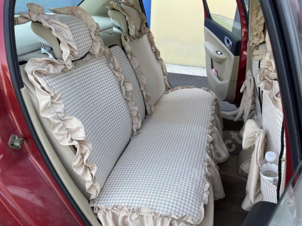 Tailored Jacquard Girly Bud Silk Seat Cushion Floral Safest Lace Countryside Custom Automobile Car Seat Cover Sets - Beige