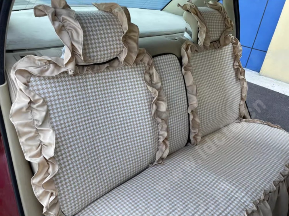 Tailored Jacquard Girly Bud Silk Seat Cushion Floral Safest Lace Countryside Custom Automobile Car Seat Cover Sets - Beige