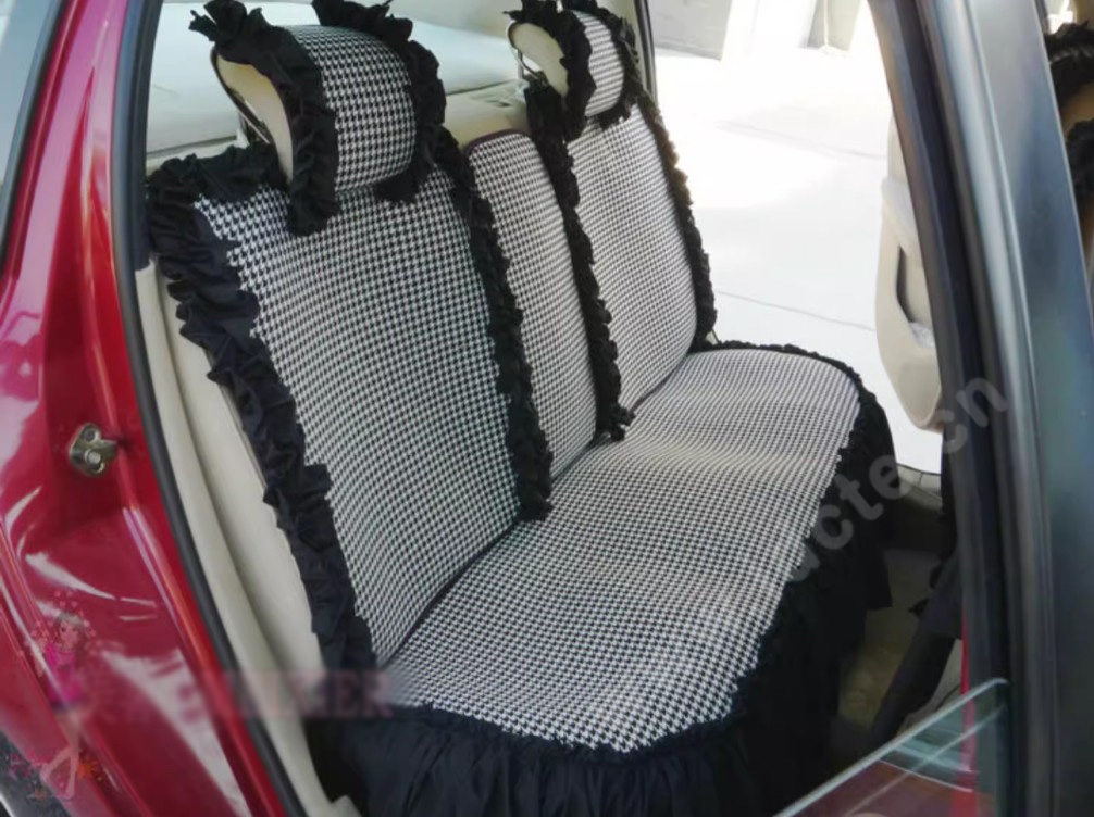 Tailored Jacquard Girly Bud Silk Seat Cushion Floral Safest Lace Countryside Custom Automobile Car Seat Cover Sets - Black White