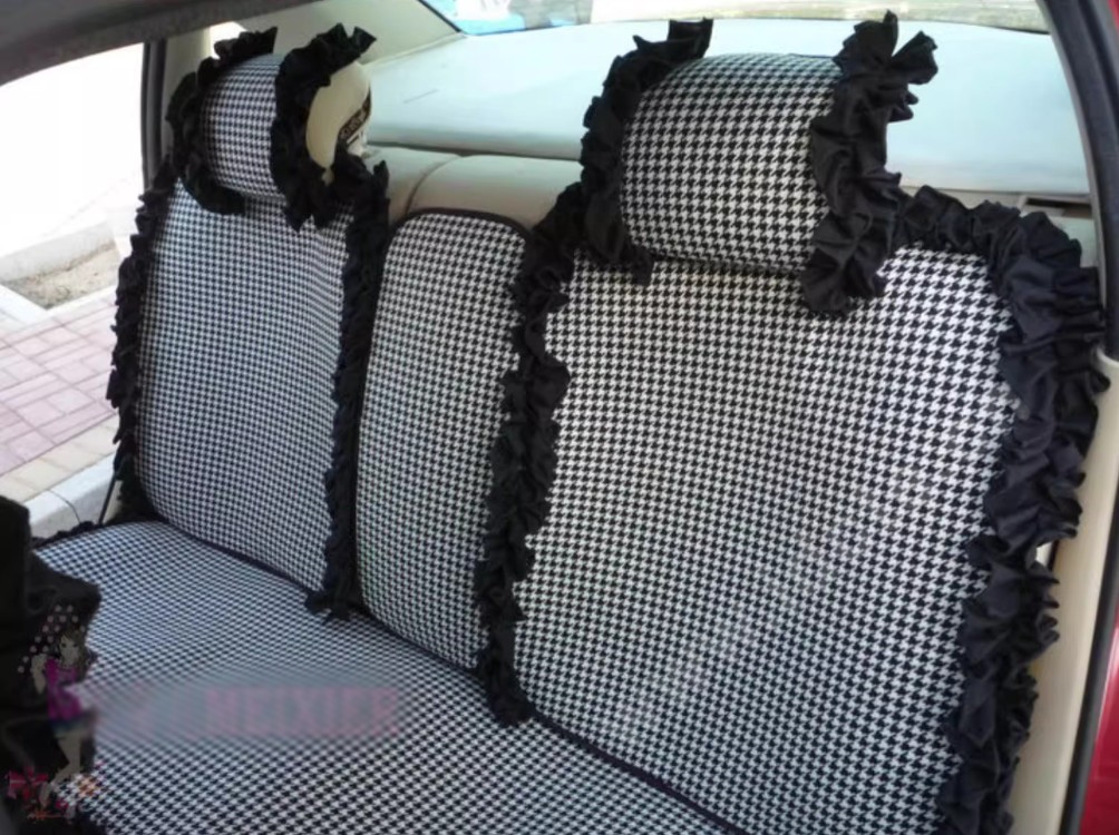 Tailored Jacquard Girly Bud Silk Seat Cushion Floral Safest Lace Countryside Custom Automobile Car Seat Cover Sets - Black White