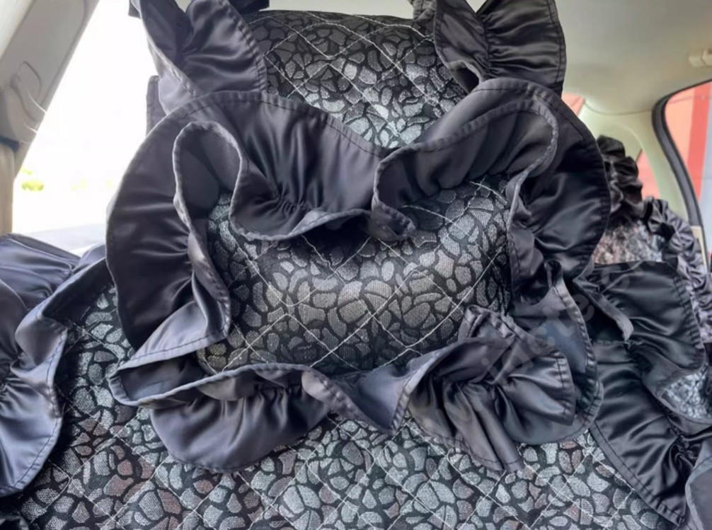 Tailored Jacquard Girly Bud Silk Seat Cushion Floral Safest Lace Countryside Custom Automobile Car Seat Cover Sets - Black