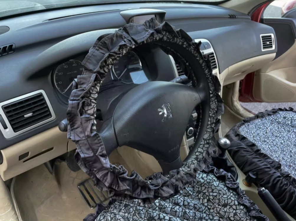 Tailored Jacquard Girly Bud Silk Seat Cushion Floral Safest Lace Countryside Custom Automobile Car Seat Cover Sets - Black