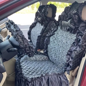 Tailored Jacquard Girly Bud Silk Seat Cushion Floral Safest Lace Countryside Custom Automobile Car Seat Cover Sets - Black
