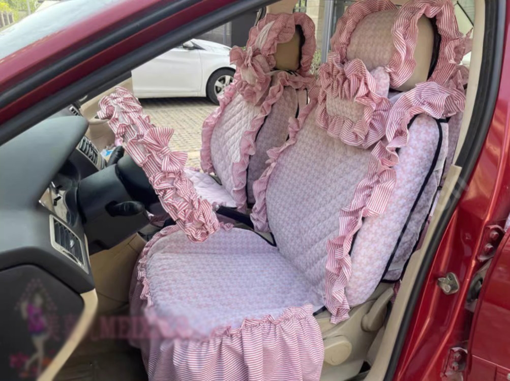 Tailored Jacquard Girly Bud Silk Seat Cushion Floral Safest Lace Countryside Custom Automobile Car Seat Cover Sets - Pink