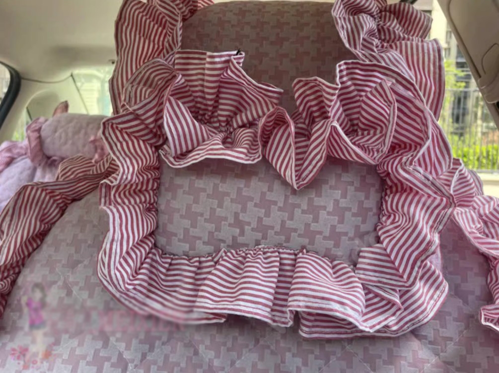 Tailored Jacquard Girly Bud Silk Seat Cushion Floral Safest Lace Countryside Custom Automobile Car Seat Cover Sets - Pink