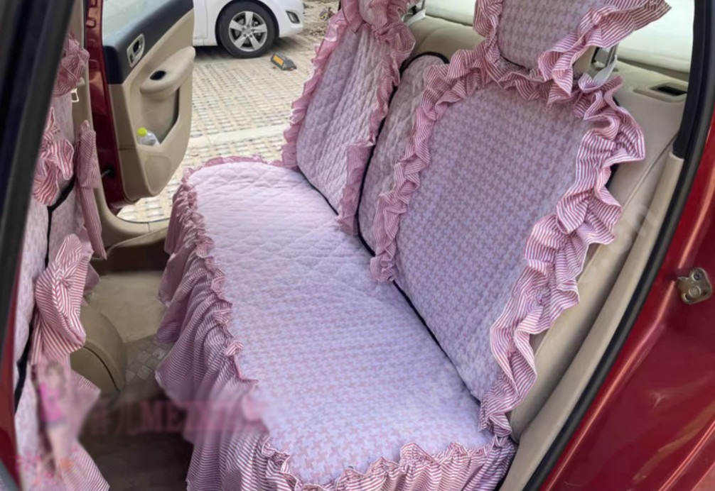 Tailored Jacquard Girly Bud Silk Seat Cushion Floral Safest Lace Countryside Custom Automobile Car Seat Cover Sets - Pink