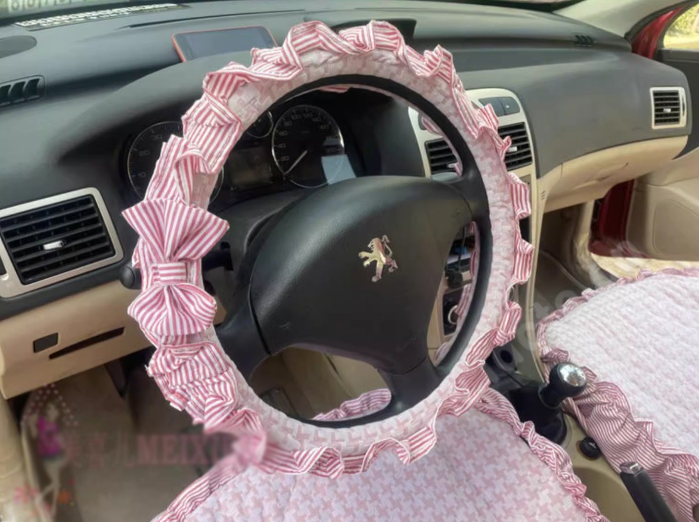 Tailored Jacquard Girly Bud Silk Seat Cushion Floral Safest Lace Countryside Custom Automobile Car Seat Cover Sets - Pink