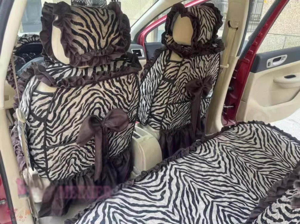 Tailored Jacquard Girly Bud Silk Seat Cushion Floral Safest Lace Tiger Print Custom Automobile Car Seat Cover Sets - Brown