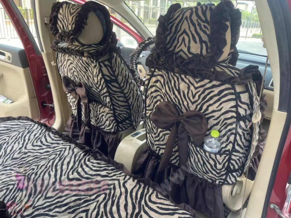 Tailored Jacquard Girly Bud Silk Seat Cushion Floral Safest Lace Tiger Print Custom Automobile Car Seat Cover Sets - Brown