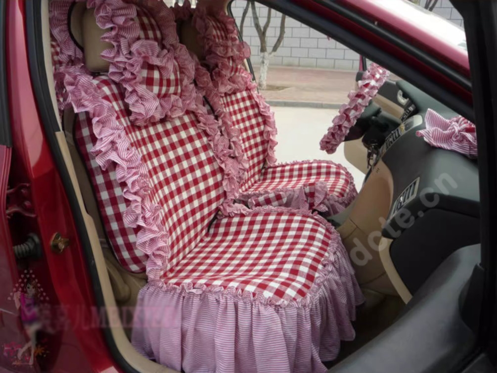 Tailored Jacquard Girly Bud Silk Seat Cushion Grid Lace Countryside Custom Automobile Car Seat Cover Sets - Red