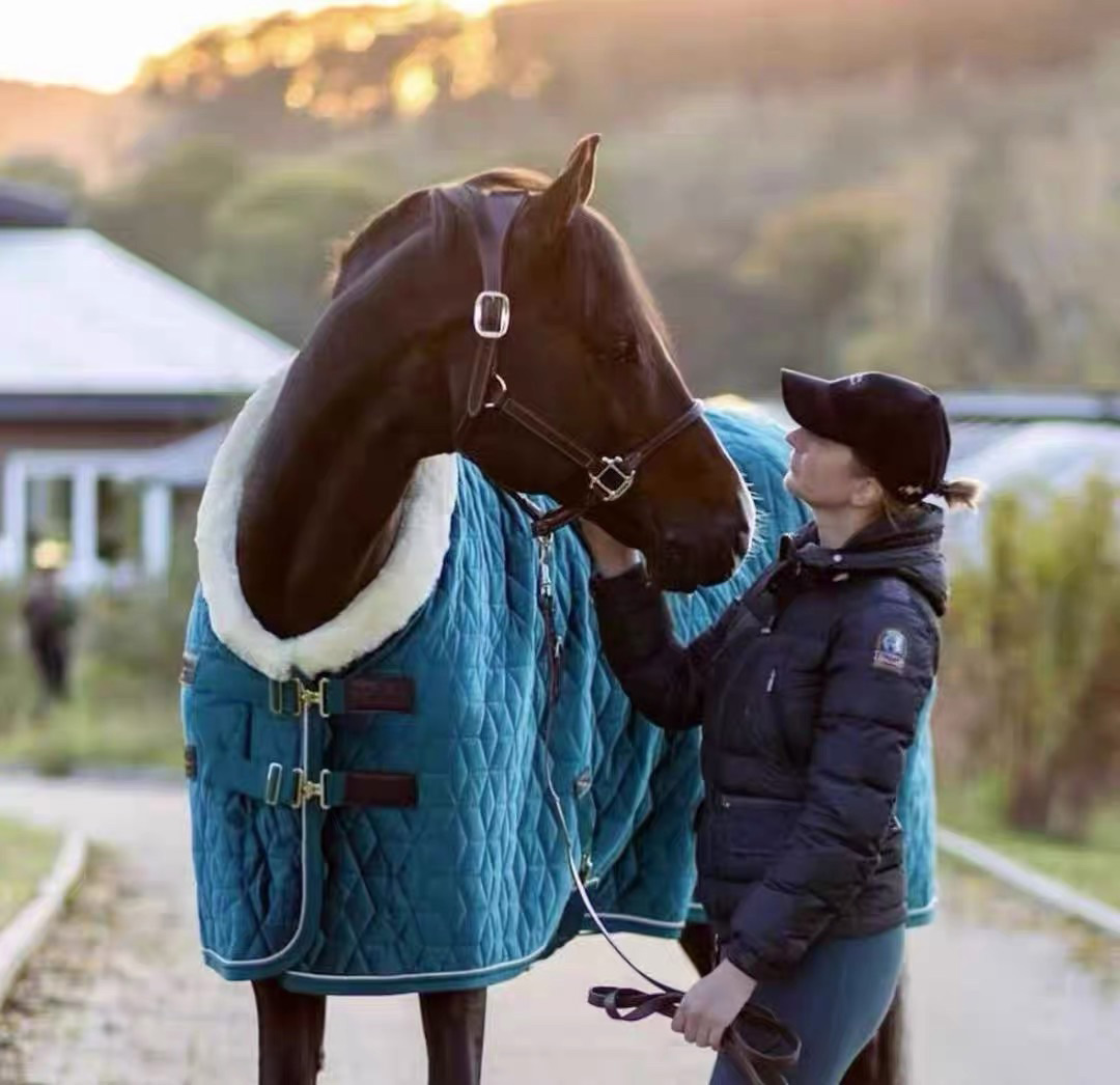 Adjustable Velvet Rug Horse Care Blanket Detachable Neck Cover Winter Keep Warm Equestrian Gear With Comfort Thickened - Blue