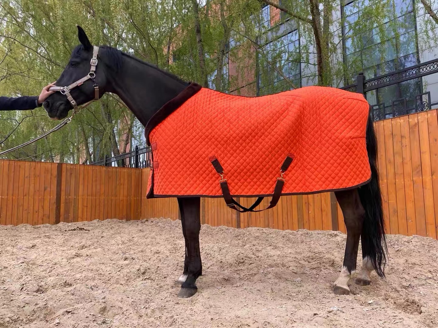 Adjustable Velvet Rug Horse Care Blanket Detachable Neck Cover Winter Keep Warm Equestrian Gear With Comfort Thickened - Orange