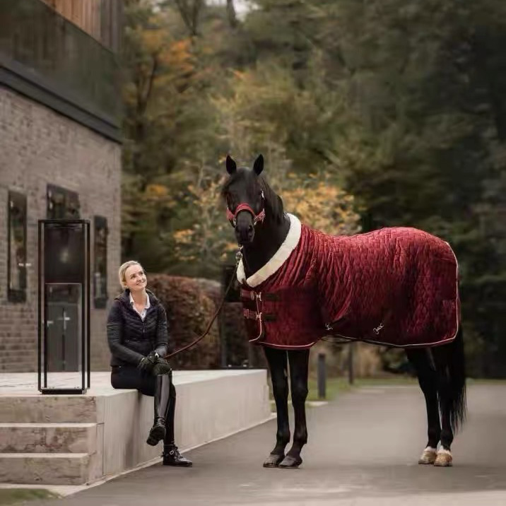 Adjustable Velvet Rug Horse Care Blanket Detachable Neck Cover Winter Keep Warm Equestrian Gear With Comfort Thickened - Wine Red