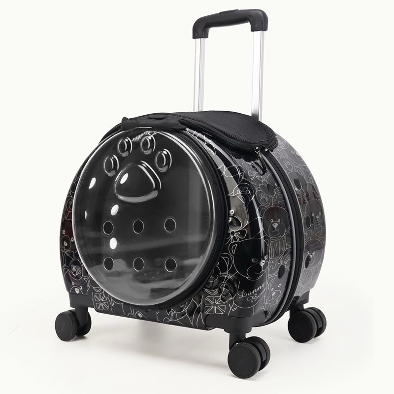 Backpack Portable Pet Strollers With Wheels Durable Acrylic PC Closure For Cats Dogs Bags Ideal For Travel Outdoor Use - Black