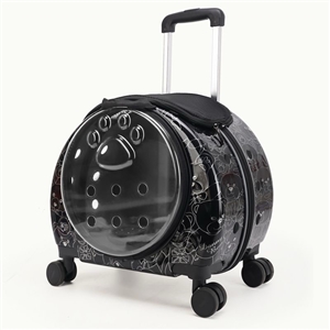 Backpack Portable Pet Strollers With Wheels Durable Acrylic PC Closure For Cats Dogs Bags Ideal For Travel Outdoor Use - Black