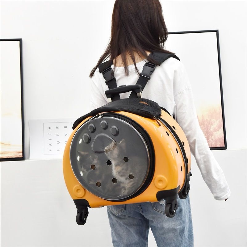 Backpack Portable Pet Strollers With Wheels Durable Acrylic PC Closure For Cats Dogs Bags Ideal For Travel Outdoor Use - Gold