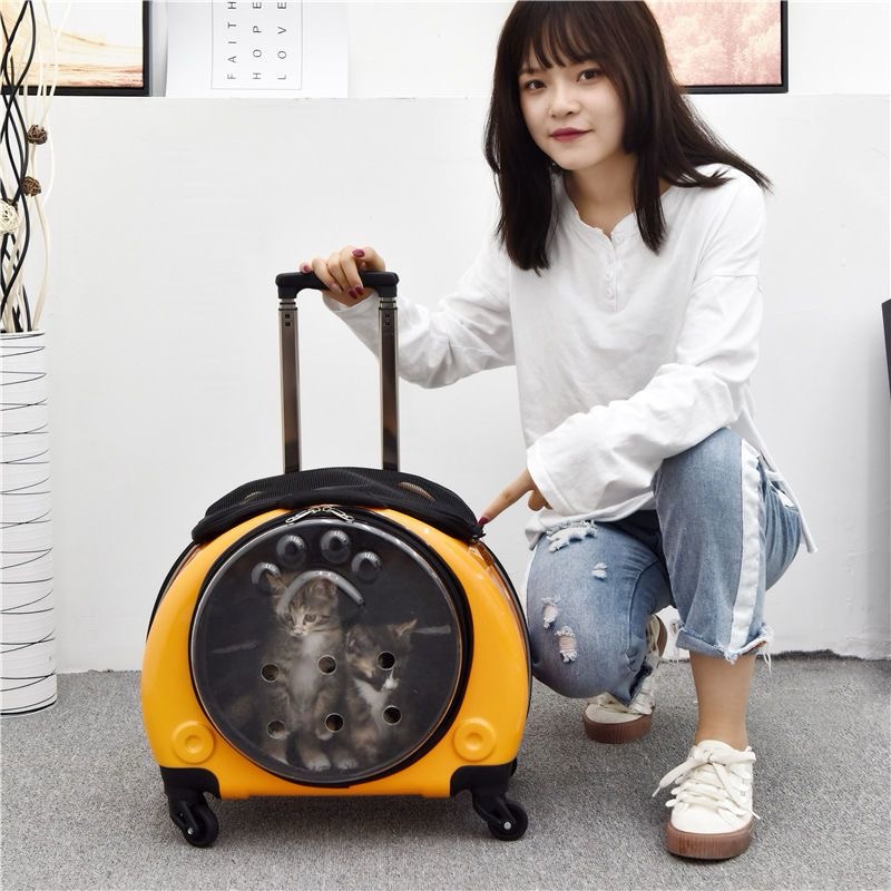 Backpack Portable Pet Strollers With Wheels Durable Acrylic PC Closure For Cats Dogs Bags Ideal For Travel Outdoor Use - Gold